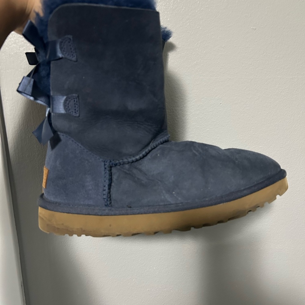 UGG Navy Boots with Ribbon Accents